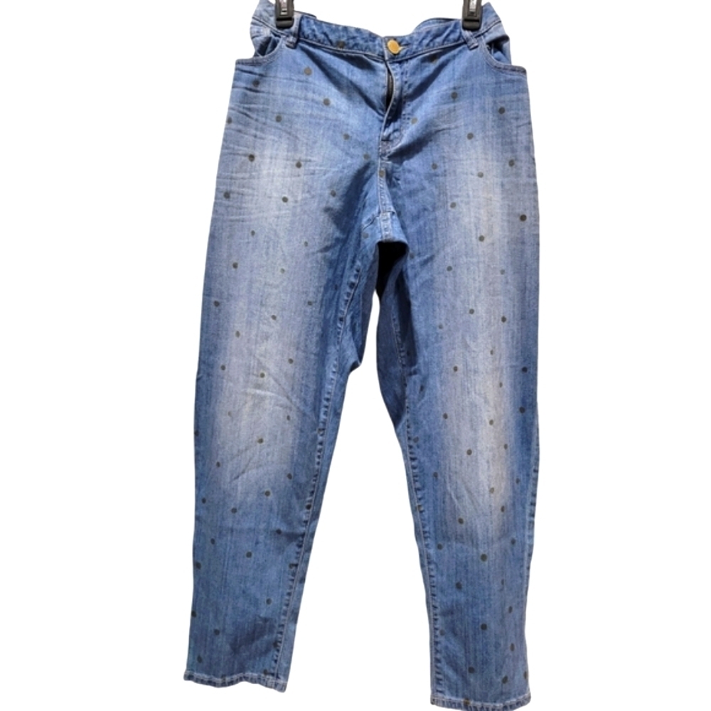 Sz 20 LANE BRYANT Boyfriend Polkadot Blue Denim Jeans